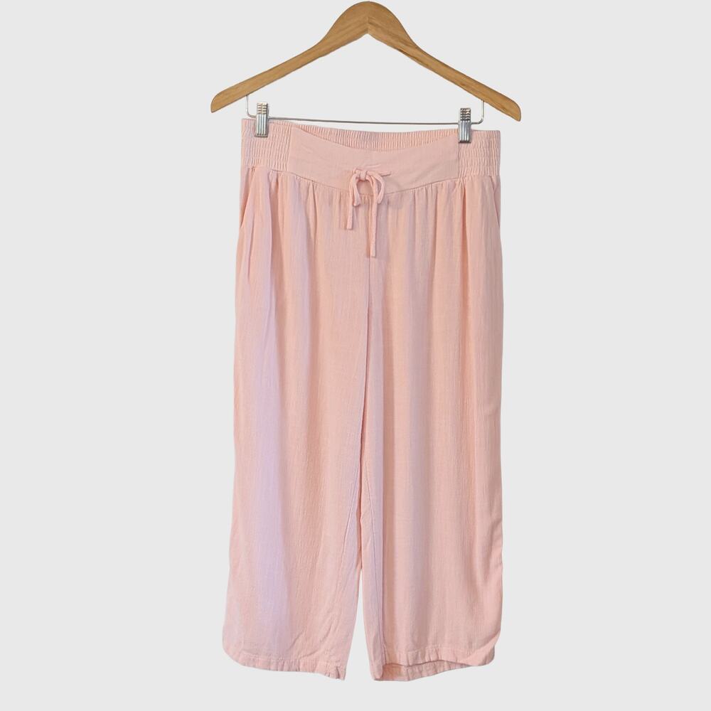 JM Collection Pull On Crop Pants M Blush Pink Drawstring Rayon Linen Resort